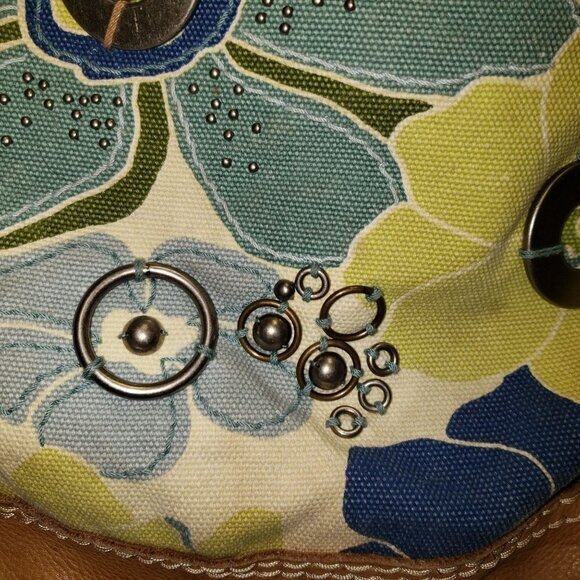 Fossil Floral Leather Blue Metal Womens Handbag Purse Pre-Owned - Picture 5 of 13